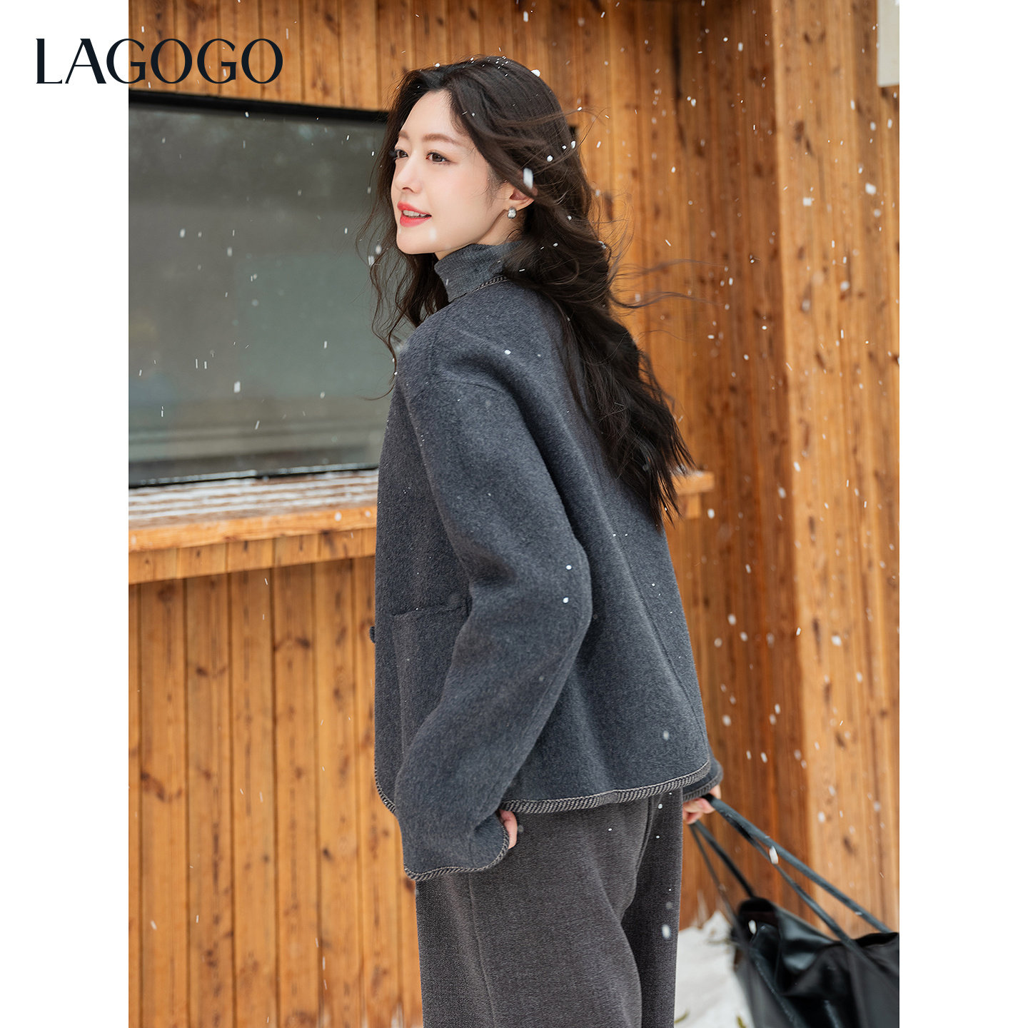 LAGOGO灰调絮语短毛呢外套女拉谷谷2025冬新款小香风优雅精致大衣,淘宝优惠券,粉丝福利购,淘宝优惠卷