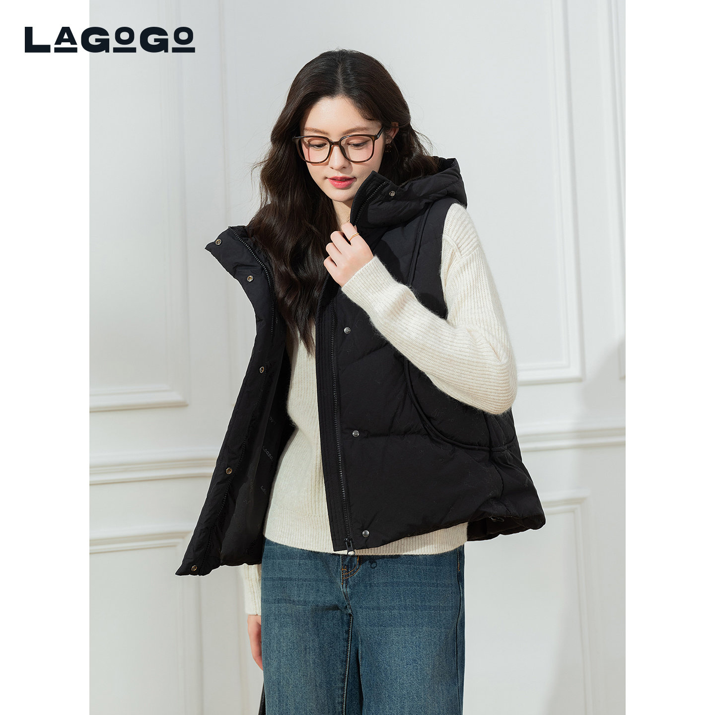 LAGOGO连帽羽绒服女拉谷谷2025年冬季新款保暖外穿马甲OCYY13XB43,淘宝优惠券,粉丝福利购,淘宝优惠卷