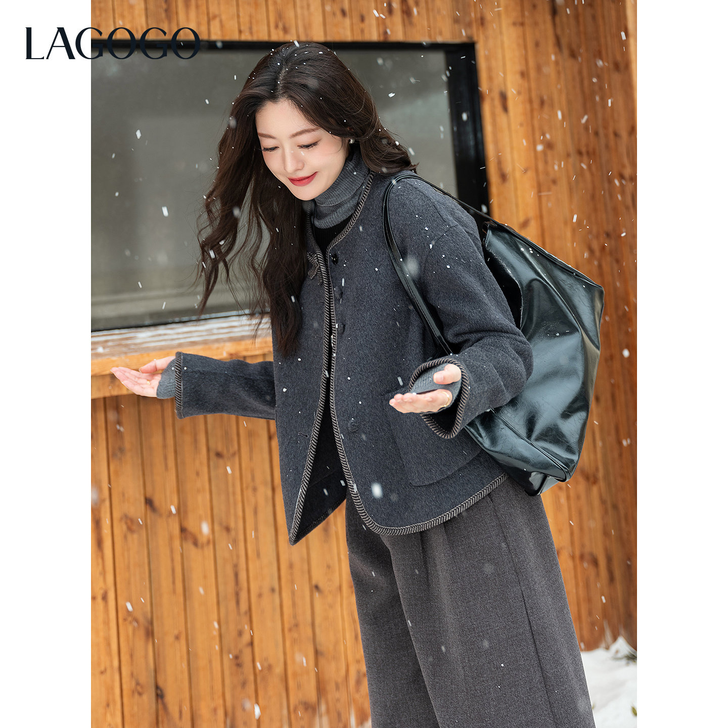 LAGOGO灰调絮语短毛呢外套女拉谷谷2025冬新款小香风优雅精致大衣,淘宝优惠券,粉丝福利购,淘宝优惠卷