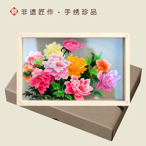 有福 创意 苏绣 蜀绣 粤绣牡丹花鸟 桌面 摆件 一 帆 风顺 商务 出国 礼品