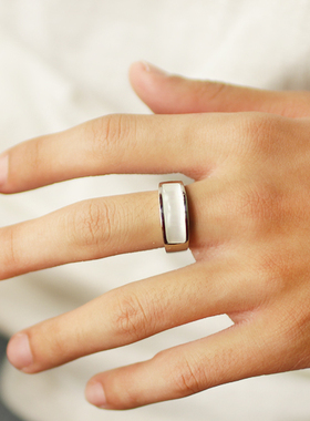 钛钢戒指男士简约银色玉石猫眼女