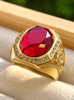 霸气龙纹男士戒指复古中国风宫廷镀金仿宝石男款宽大戒指指环戒子