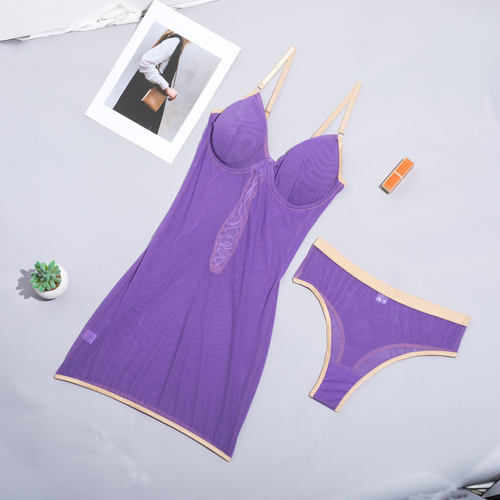 欧美复古夏季聚拢托胸网纱吊带透视露背诱惑性感塑身连体衣背心裙 - 图3