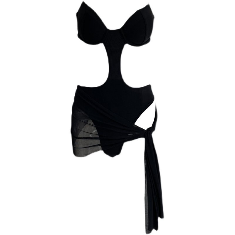 欧美风复古夏季性感黑色吊带裙女夏镂空网纱透视三角连体显瘦泳衣,淘宝优惠券,粉丝福利购,淘宝优惠卷