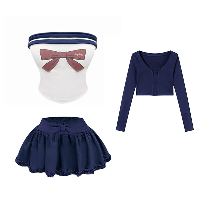 【泰式学妹】春雨辣妹印花弹力显瘦吊带上衣+开衫+蓬蓬半裙套装,淘宝优惠券,粉丝福利购,淘宝优惠卷