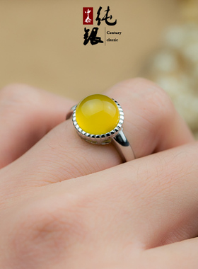 简单大方纯银琥珀瑞丽风戒指托