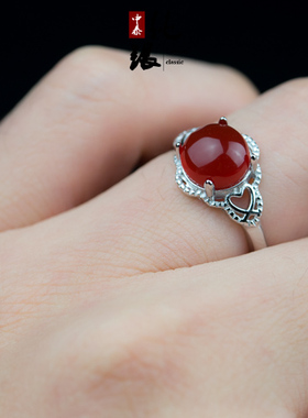 纯银镶嵌琥珀活口复古戒指托