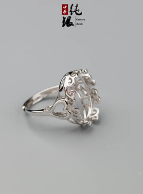 diy花边纯银镶嵌琥珀活口戒指托