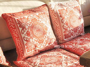 抱枕靠枕靠包沙发靠垫套 纯棉布艺布络传统中国风中式家居 万寿红