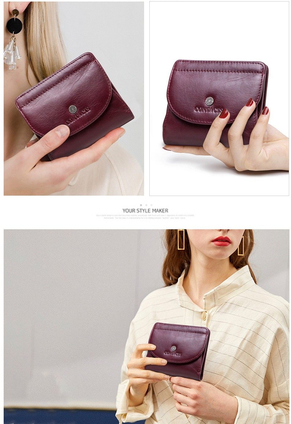 女士头层牛皮钱包卡包二合一高级感欧美潮流横短款真皮小巧零钱包,淘宝优惠券,粉丝福利购,淘宝优惠卷