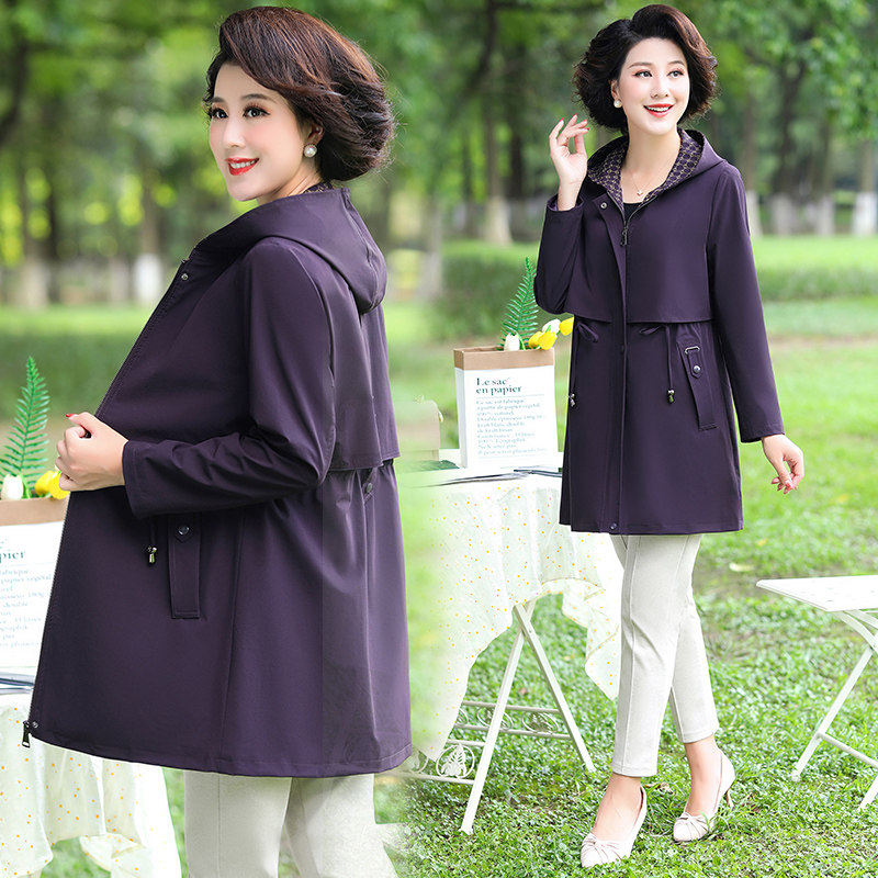 胖妈妈装秋冬新款连帽时尚气质风衣 新盛中老年女装