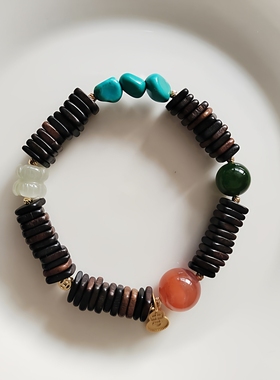天然达拉干沉香随型药片珠手串和田碧玉南红绿松石手链高级感轻奢