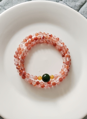 天然冰飘南红玛瑙手串和田玉碧玉蜜蜡多圈三圈手链女款手饰小众