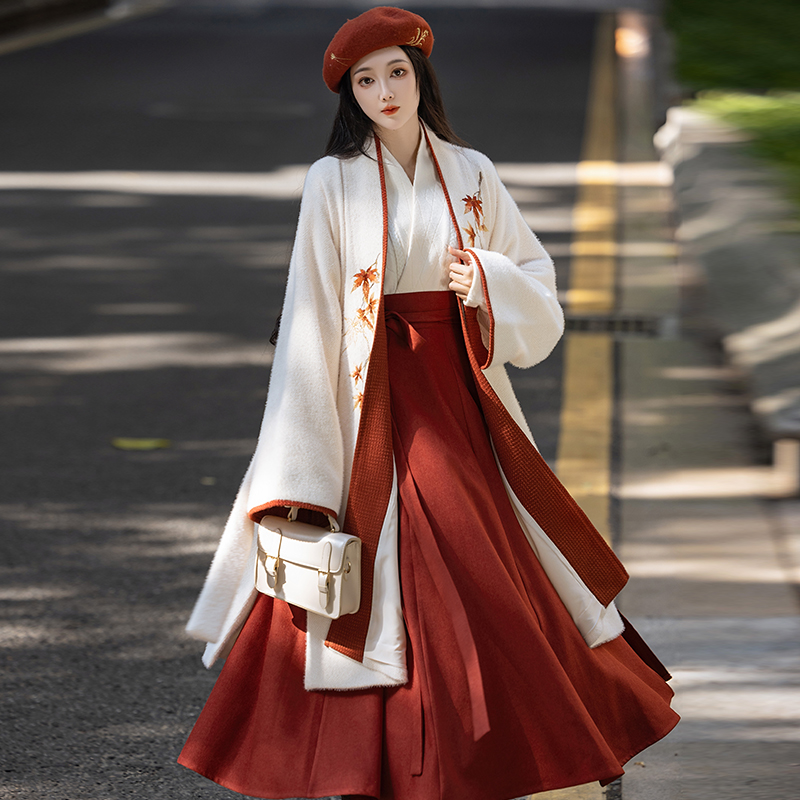 拟梦枫林醉原创国风枫叶红色宋制日常通勤有口袋战袍保暖秋冬汉服,淘宝优惠券,粉丝福利购,淘宝优惠卷