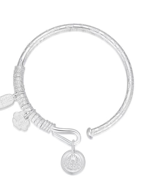 足银9999盘缠银镯子吉言钱串子开口式带铃铛胖东来银手镯送老婆礼