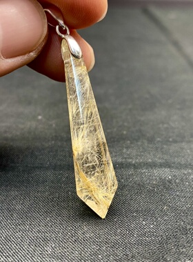 天然水晶灵摆 金发晶钛晶灵摆吊坠套链 水晶挂件 毛衣链 一物一图