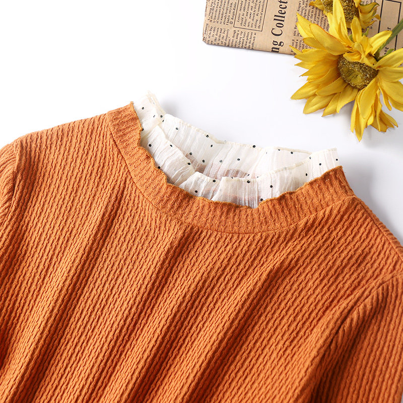 艾路丝婷雪纺荷叶边拼接长袖打底衫 艾路丝婷T恤