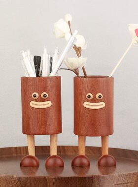创意实木大嘴笔筒搞怪趣味笔筒多功能学生桌面文具收纳筒摆件礼物