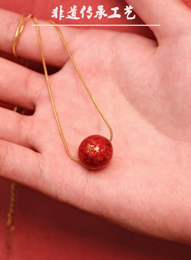 非遗大漆项链S925锁骨链DIY原创大漆珠吊坠新中式项链民族风配饰