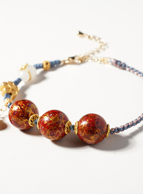 非遗大漆珠手链女国潮转运珠民族风螺钿漆器纯手工编织