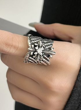 原创设计锆石十字架戒指女新款小众设计百搭轻奢高级感开口指环