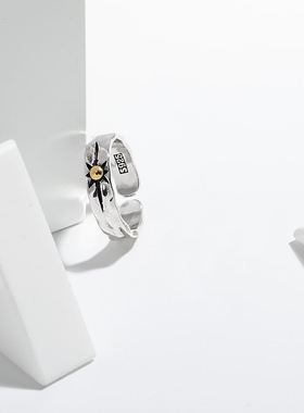 戒指小众设计太阳花复古美式冷淡风嘻哈个性高级男士潮开口食指环