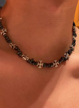 十字花潮牌男锁骨链女小众设计感卫衣项链说唱嘻哈风Hiphop毛衣链