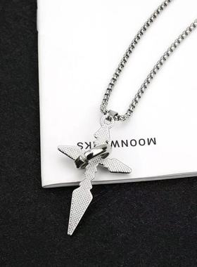 带环十字架吊坠项链男女个性时尚简约潮流嘻哈百搭秋冬长款毛衣链