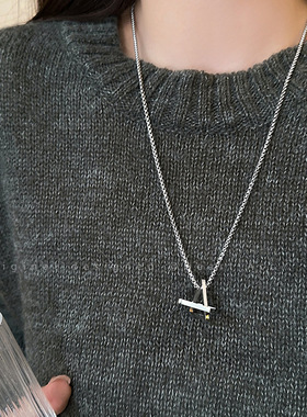 银色钛钢三角长款吊坠项链女秋冬嘻哈搭卫衣链配饰男不掉色毛衣链