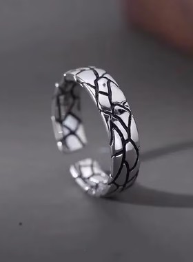 跨境沧桑风裂纹戒指男个性小众百搭指环女简约纹理高级感手饰品