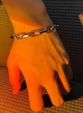 重工粗古巴方形盒子手链男嘻哈潮流街头钛钢手饰小众情侣百搭配饰