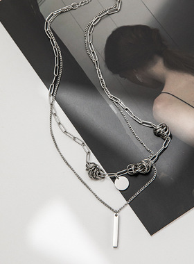 韩版嘻哈缠绕不掉色钛钢项链 男女ins朋克双层叠戴毛衣链配饰