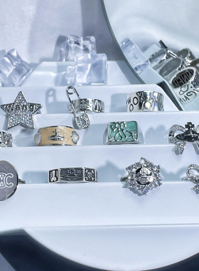 暗黑土星字母轻奢开口戒指女辣妹朋克个性冷淡风指环百搭秋冬配饰