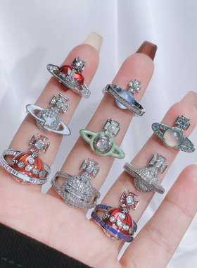 欧美轻奢高级感土星滴釉个性开口戒指小众设计冷淡风星球气质指环