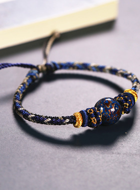 端午五彩新款手工编绳半成品手绳可穿珠硬金蜜蜡国潮编织女款桃花