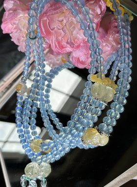 原创设计天然水晶项链女款蓝色水晶项链国风斜挎链子