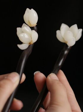 发饰高级感仿黑檀木发簪木质古典丸子头盘发头饰簪子旗袍茶服配饰