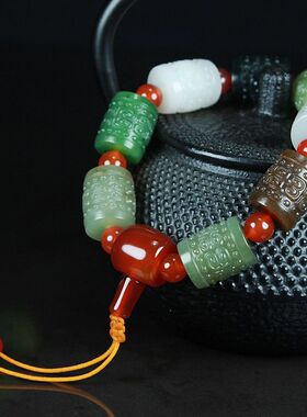 天然玉石正品八宝手链仿古