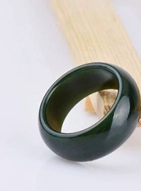 天然新疆和田玉青玉戒指指环戒圈男女款戒指指环情侣圆形青玉油润