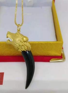 和田玉古法镶嵌狼牙男吊坠情侣