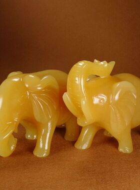 天然米黄玉大象摆件招财吸水