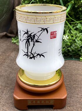 旋转琉璃玉厚德载物笔筒摆件老板办公室桌面实用商务高档饰品新款