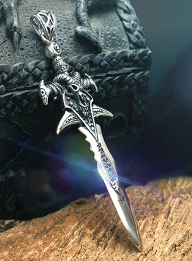 魔兽剑男生纯银吊坠项链骑士配饰