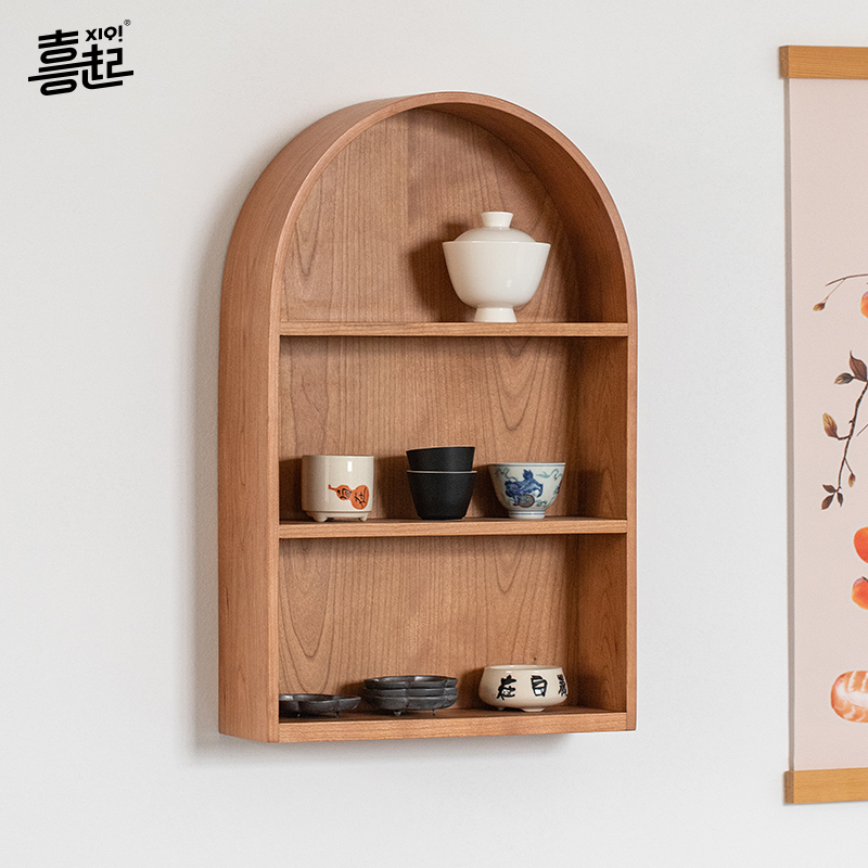 黑胡桃木桌面收纳架壁挂实木茶具茶杯水杯手办摆件多层置物架子-图0