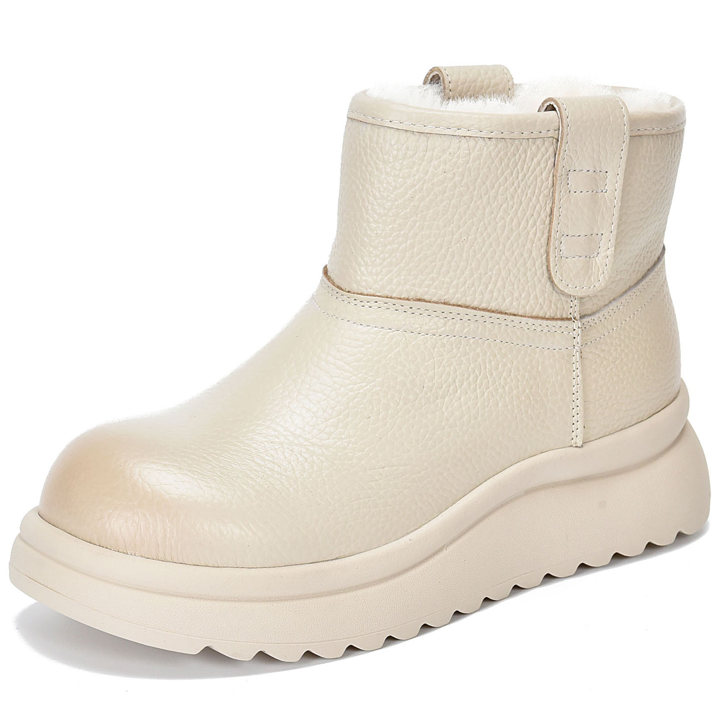 四起哥2025秋冬新款头层牛皮厚底保暖雪地靴女手工真皮大棉棉靴女 - 图3