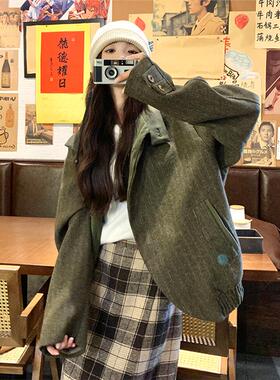 潮牌复古立领毛呢外套女秋季新款