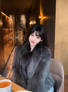 潮牌精仿狐狸毛外套女短款冬季