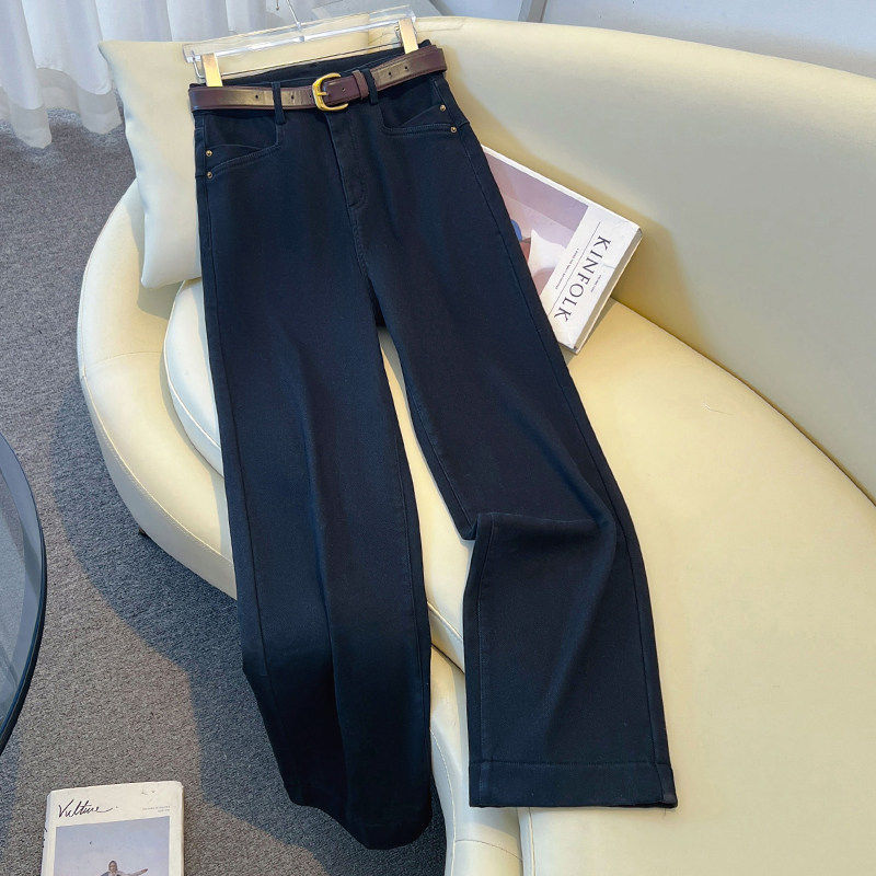 轻奢米白色加绒牛仔裤女新款冬季加厚小个子休闲九分窄版阔腿裤子,淘宝优惠券,粉丝福利购,淘宝优惠卷