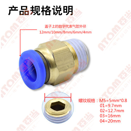 全铜模具水嘴快速接头PC8-02英制细牙六角气动螺纹PC10-03PC12-04 - 图2