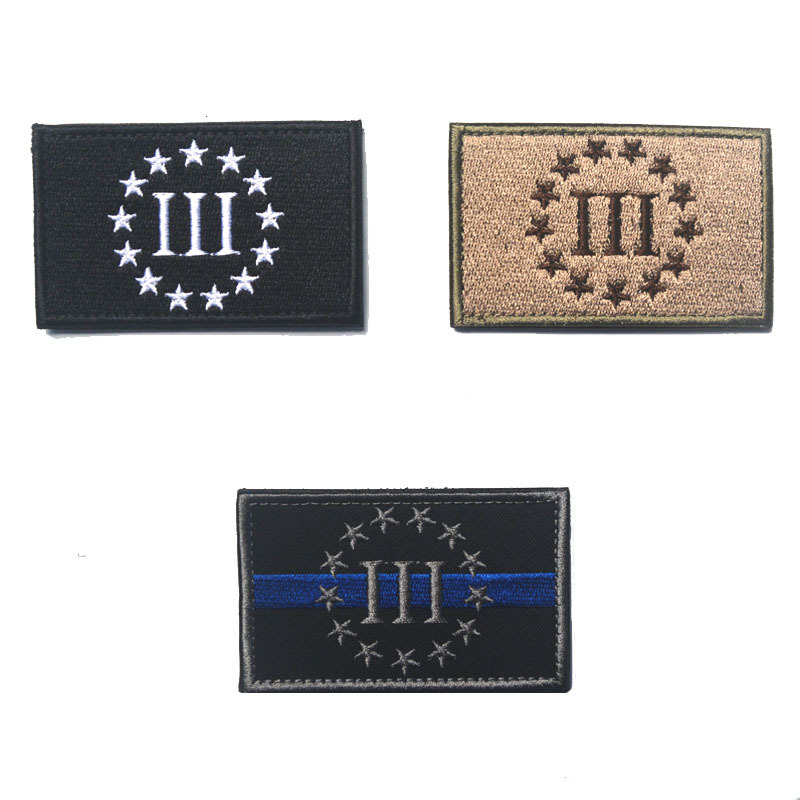 thin blue line three percenter patch 兰线3个自信刺绣魔术贴章 - 图0